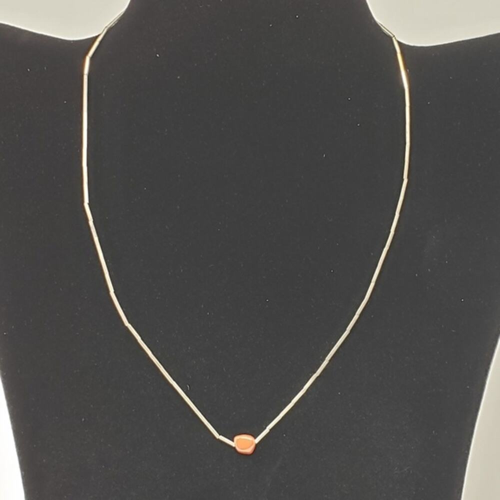Silver Bead Necklace with Maroon Stone
